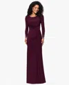 Betsy & Adam Petite Beaded Dress With Long Sleeves In Burgundy