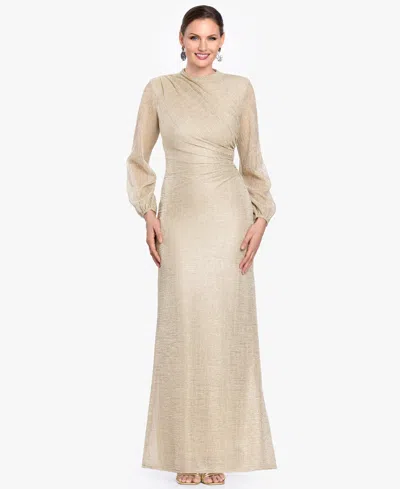 Betsy & Adam Petite Bell Long-sleeve Gown In Neutral