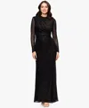 Betsy & Adam Petite Burnout Long Sleeve Gown In Black