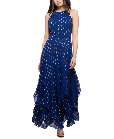 Betsy & Adam Petite Clip-dot Gown In Navy Blue,gold