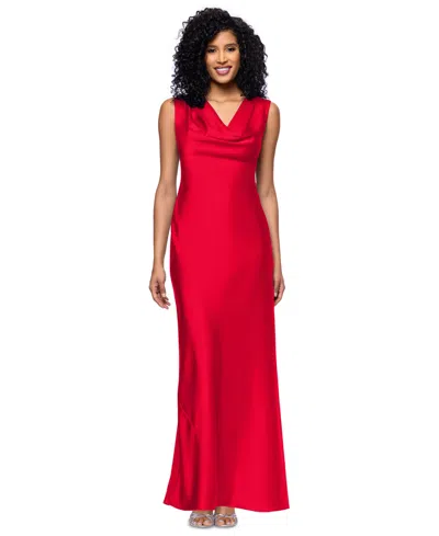 Betsy & Adam Petite Cowl Neck Gown In Red