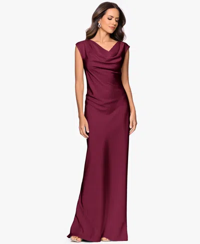 Betsy & Adam Petite Cowl Neck Gown In Wine