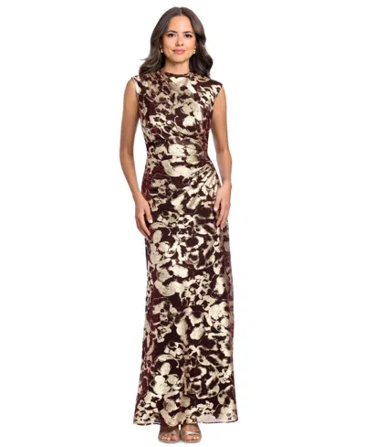 Betsy & Adam Petite Crinkle Detail Gown In Brown