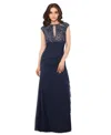 Betsy & Adam Womens Ruffled Maxi Evening Dress In Navy,nude
