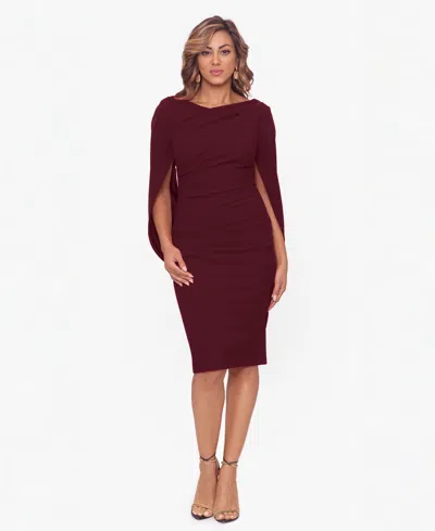Betsy & Adam Petite Drape-design Boat Neck Sheath Dress In Burgundy