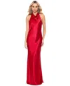 Betsy & Adam Halter Charmeuse Gown In Red