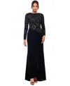 Betsy & Adam Petite Embroidered Velvet Evening Gown In Black,nude