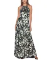 Betsy & Adam Womens Metallic Maxi Evening Dress In Green,gold