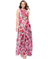 Betsy & Adam Womens Pintuck Maxi Evening Dress In Pink Multi
