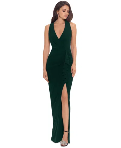 Betsy & Adam Petite Front-slit Evening Gown In Pine