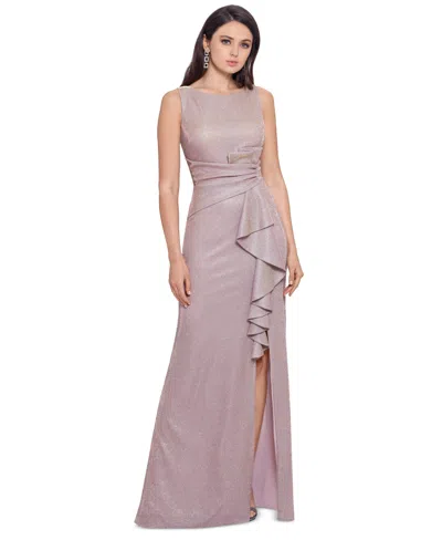 Betsy & Adam Petite Glitter Draped Gown In White,pink,gold