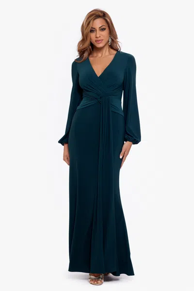 Betsy & Adam Petite "hadley" Floor Length Stretch Knit Gown In Green