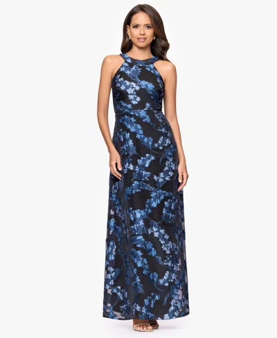 Betsy & Adam Petite Halter Neck A-line Dress In Blue