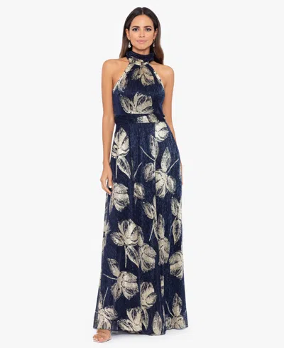 Betsy & Adam Petite Halter Neck A-line Gown In Multi