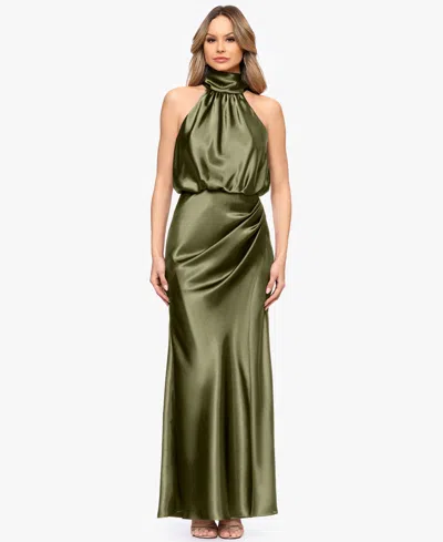 Betsy & Adam Petite Halter Neck Gown In Green