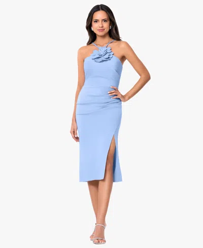 Betsy & Adam Petite Halter Neck Sheath Dress In Blue