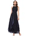 Betsy & Adam Petite Halter-neck Sleeveless A-line Gown In Black,white