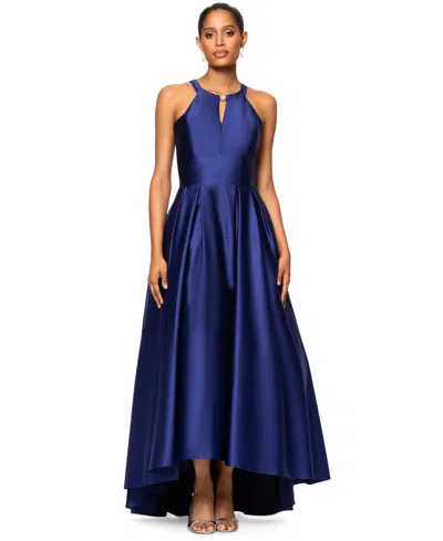 Betsy & Adam Petite High-low Sleeveless Halter Gown In Royal