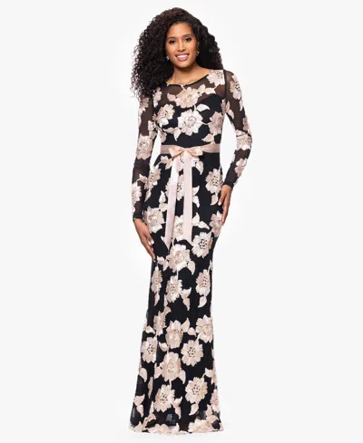Betsy & Adam Petite Jacquard Printed Long Sheath Dress In Blue