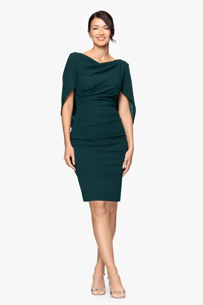 Betsy & Adam Petite "jordan" Short Scuba Crape Draped Back Dress In Green