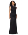 Shop Betsy & Adam Petite Lace Trim Ruched Sleeveless Gown In Black,nude