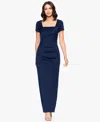 Betsy & Adam Petite Long Sheath Dress With Short Sleeves In Blue
