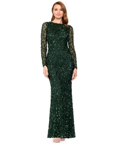 Betsy & Adam Petite Long-sleeve Sequin Gown In Green