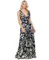 Betsy & Adam Foil Deep V-neck Sleeveless Gown In Navy,gold
