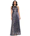 Betsy & Adam Petite Metallic Floral Print Sleeveless Gown