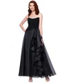 Betsy & Adam Petite Mixed-material Strapless Ball Gown In Black