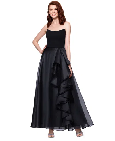 Betsy & Adam Petite Mixed-material Strapless Ball Gown In Black