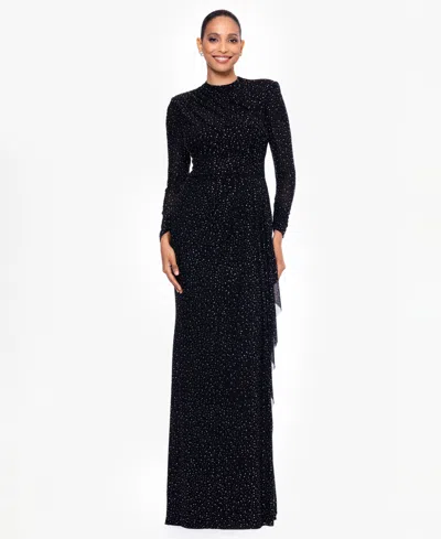 Betsy & Adam Petite Mock Neck Dress With Long Sleeves In Black