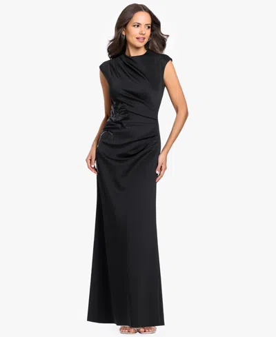 Betsy & Adam Petite Mock Neck Gown In Black
