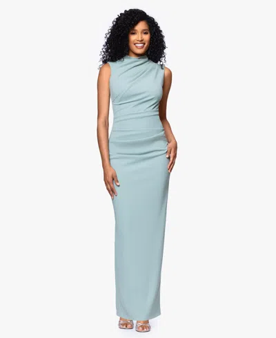 Betsy & Adam Petite Mock-neck Sheath Gown In Blue