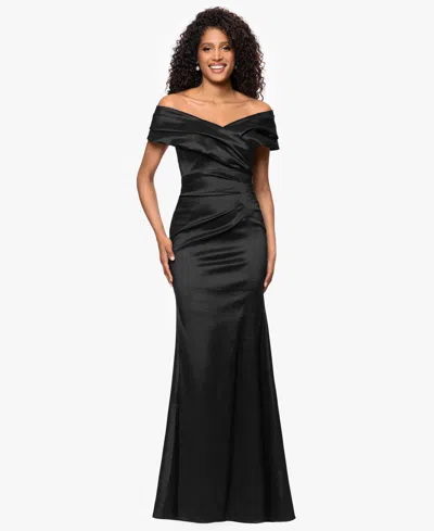 Betsy & Adam Petite Off-the-shoulder Dress In Black