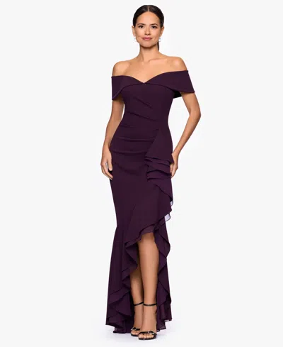 Betsy & Adam Petite Off-the-shoulder Ruffled Dress In Purple