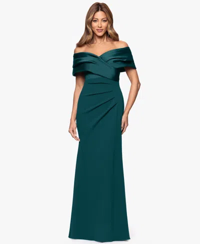 Betsy & Adam Petite Off-the-shoulder Sweetheart-neckline Gown In Green