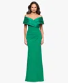 Betsy & Adam Petite Off-the-shoulder Sweetheart-neckline Gown In Green