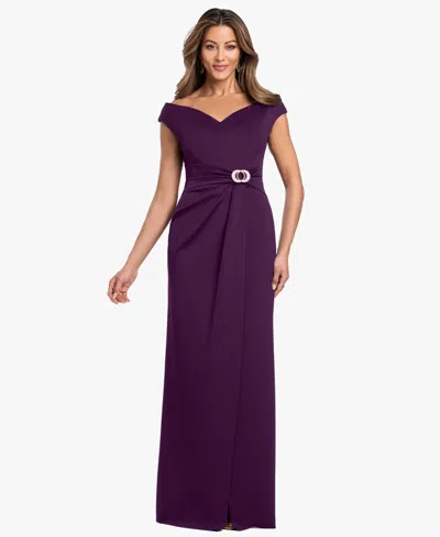 Betsy & Adam Petite Off-the-shoulder Gown Dress In Purple