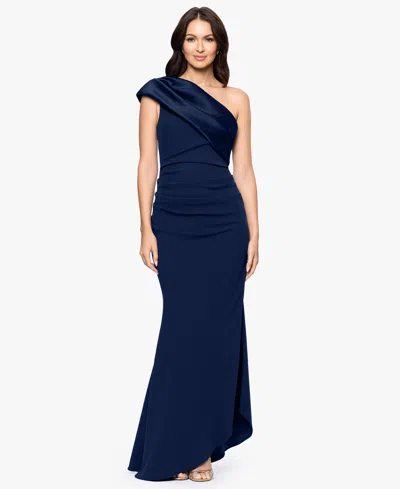 Betsy & Adam Petite One-shoulder Dress In Blue