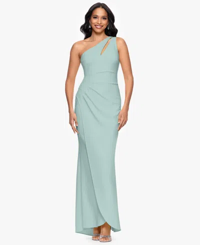 Betsy & Adam Petite One-shoulder Ruched Gown In Blue