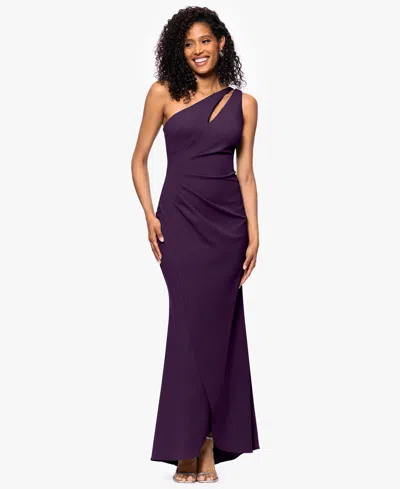 Betsy & Adam Petite One-shoulder Ruched Gown In Purple