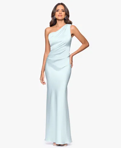 Betsy & Adam Petite One-shoulder Sheath Gown In Blue