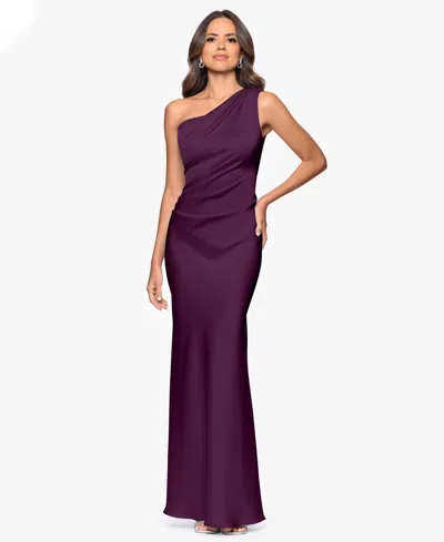 Betsy & Adam Petite One-shoulder Sheath Gown In Purple
