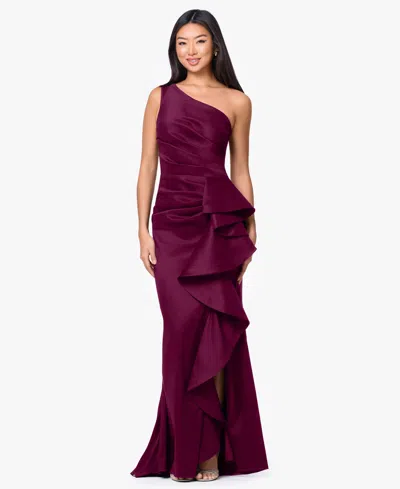 Betsy & Adam Petite One-shoulder Ball Gown In Purple