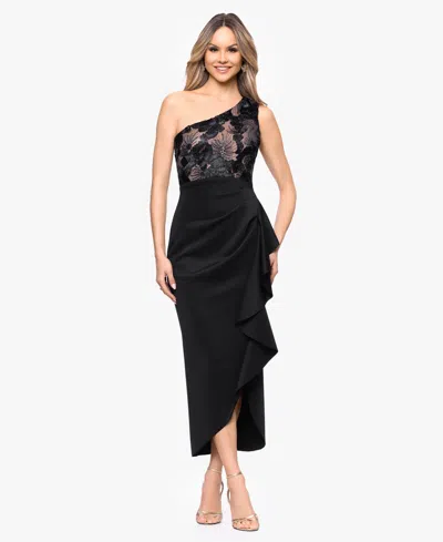 Betsy & Adam Petite One-shoulder Midi Dress In Black