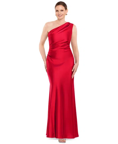 Betsy & Adam Petite One-shoulder Sheath Gown In Red