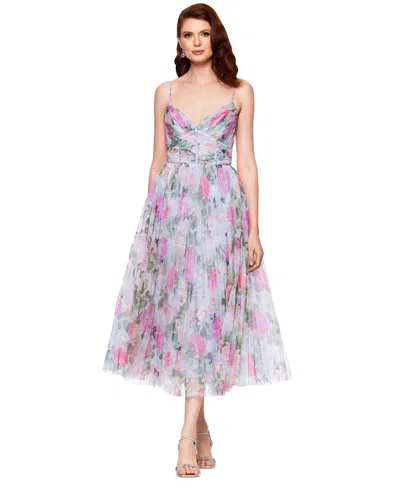 Betsy & Adam Petite Pleated Tulle Midi Dress In Multi