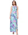 Betsy & Adam Petite Printed Halter-neck Ruffled Sleeveless Gown