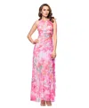 Betsy & Adam Women's Floral Print Gathered Sleeveless Gown In Pink,multi